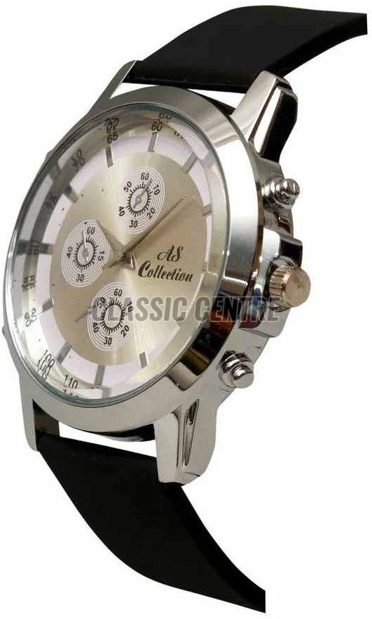 Silver Black Silicone Strap Men Analog Watch
