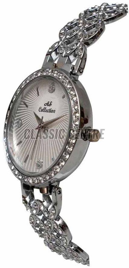 Silver Diamond Analog Watch For Women