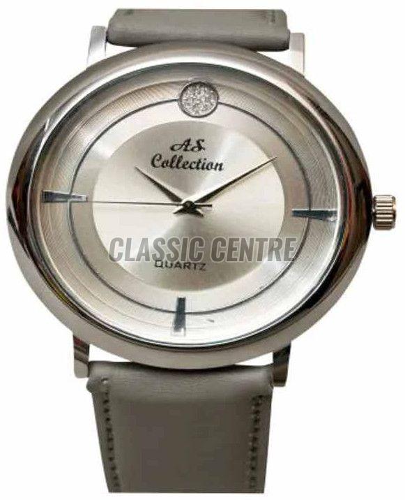Silver Grey Leather Strap Men Watch