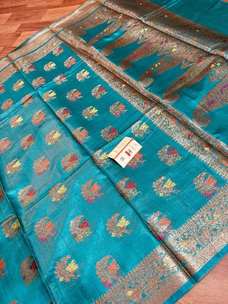 Printed Chanderi Indian Saree, Color : Blue, Gender : Female