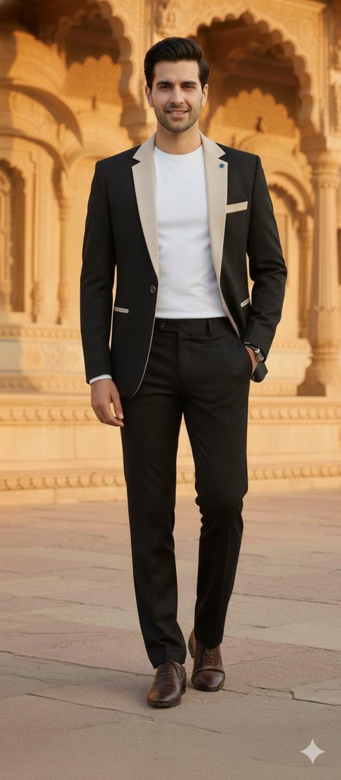 Mens Black Slim Fit Contrast Lapel Blazer