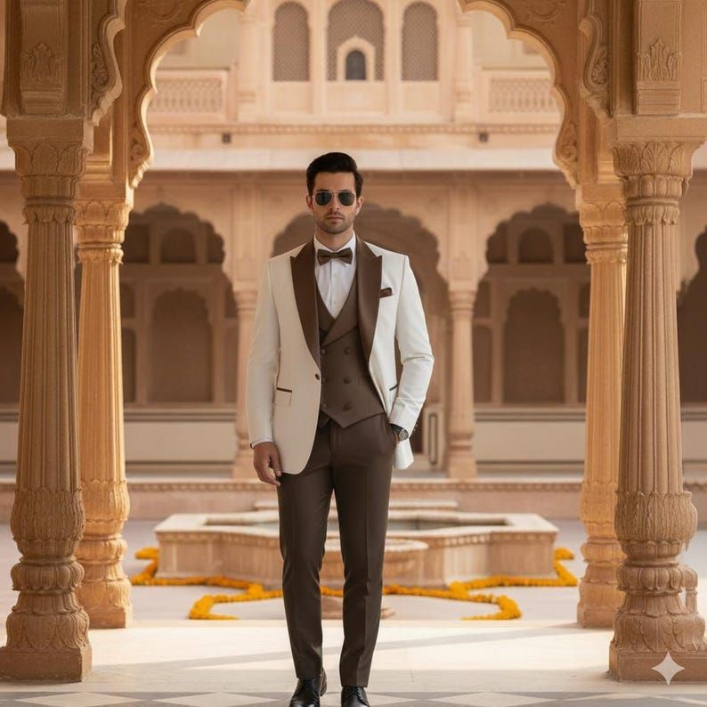 Mens Ivory 3 Piece Dinner Jacket Wedding Suit