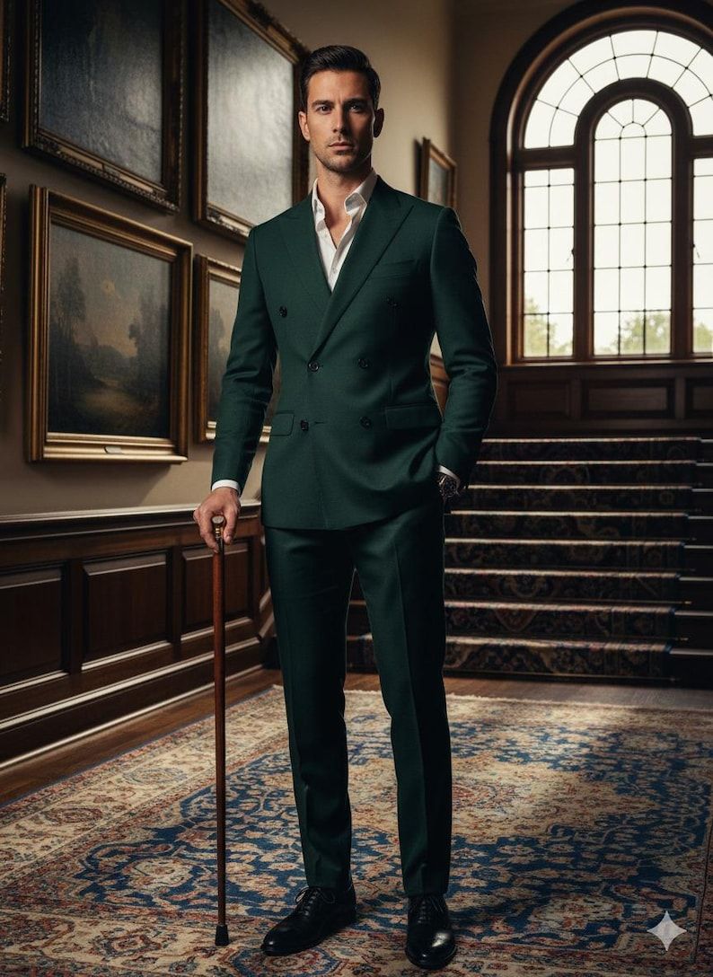 Mens Midnight Green Double Breasted Two Piece Suit