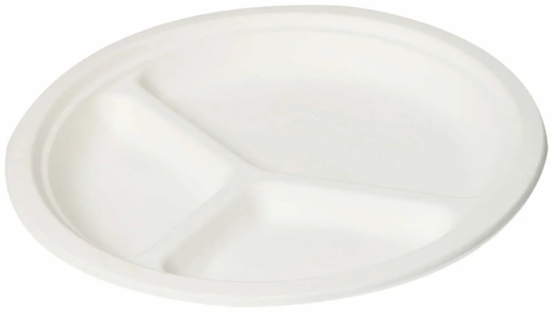 Bagasse 10Inch 3COMP Round Plate