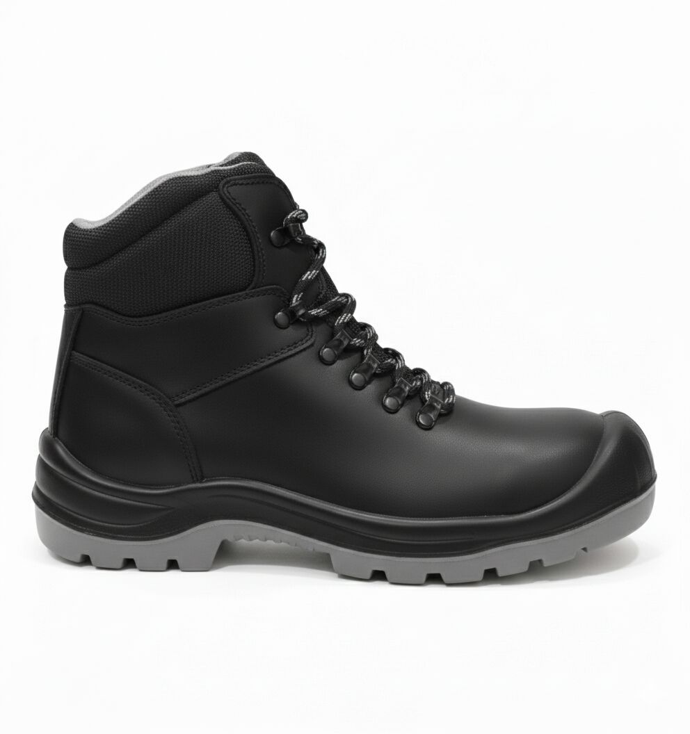 Smooth Black Leather High Ankle Safety SHOES-CH1050