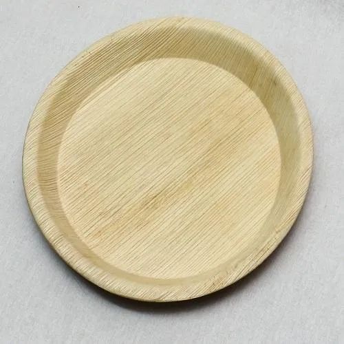 Smooth 6 Inch Round Areca Leaf Plate, Color : Light Brown