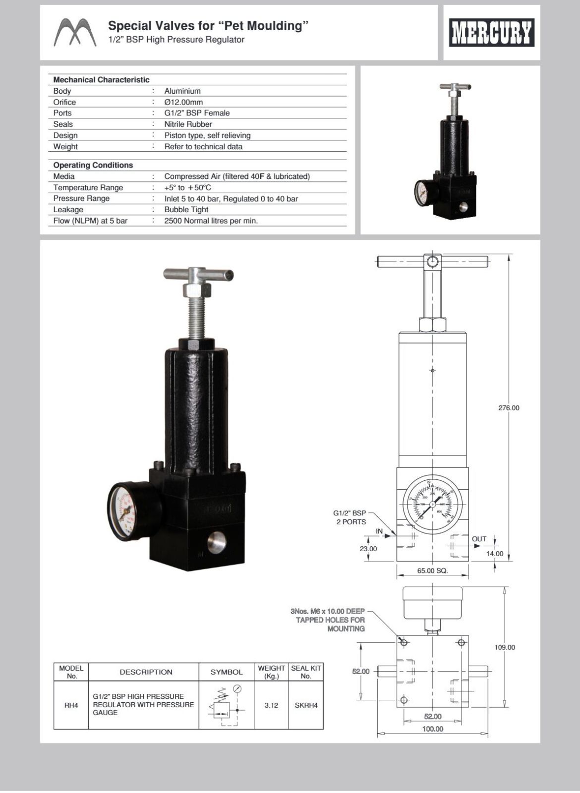 High Pressure Air Regulator RH4 - Mercury