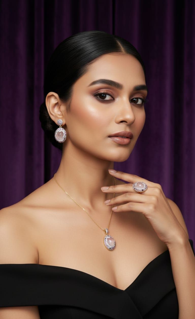 American Diamond Artificial Pearl Pendant Set