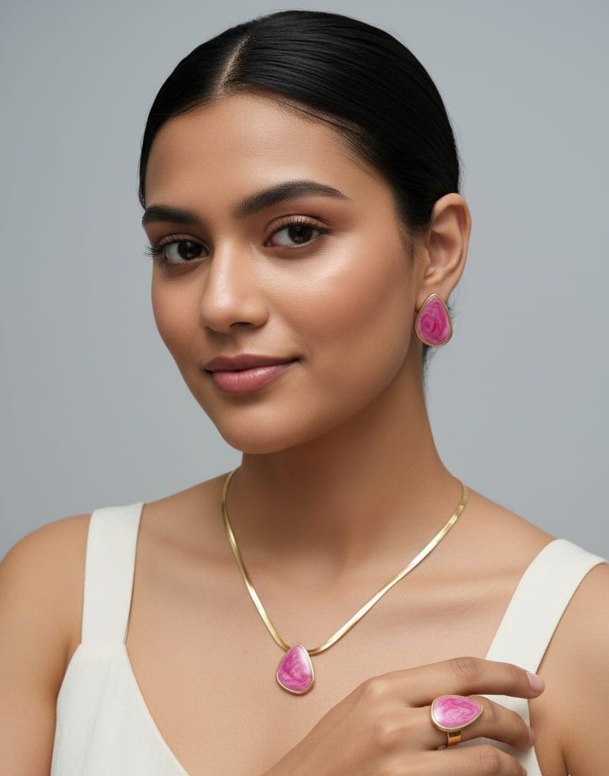 Pink Agate Gemstone Pendant Set