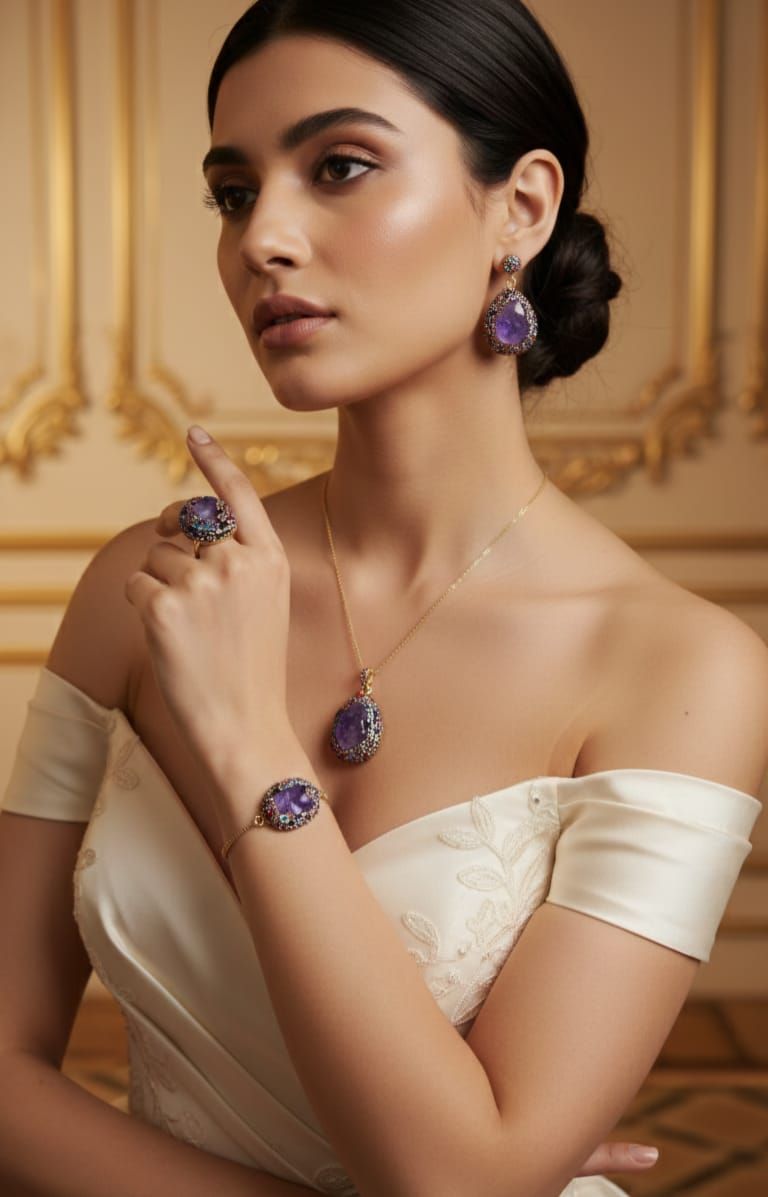 Royal Purple Artificial Gemstone Pendent Set