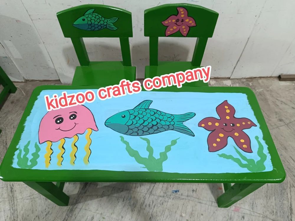 Rubber Wooden 2 Seater Ocean Theme Play School Furniture