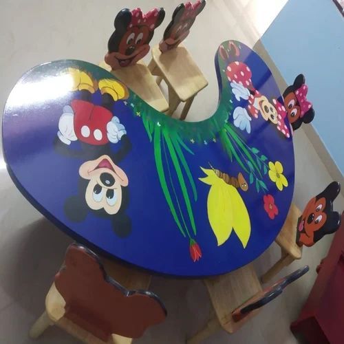 Wooden Play School 6 Seater Table Chair Set