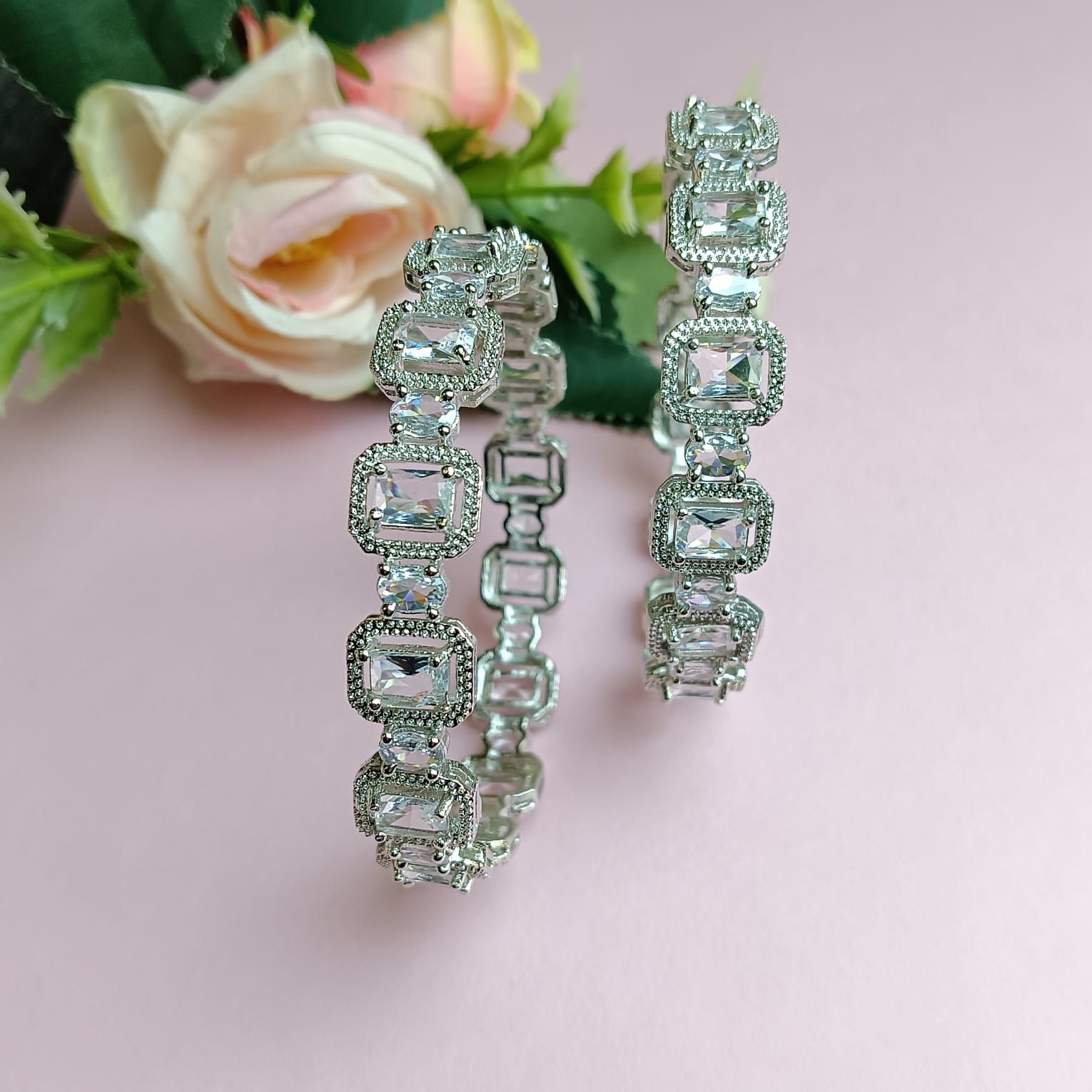 Minimal Silver-Tone Cz Bangles