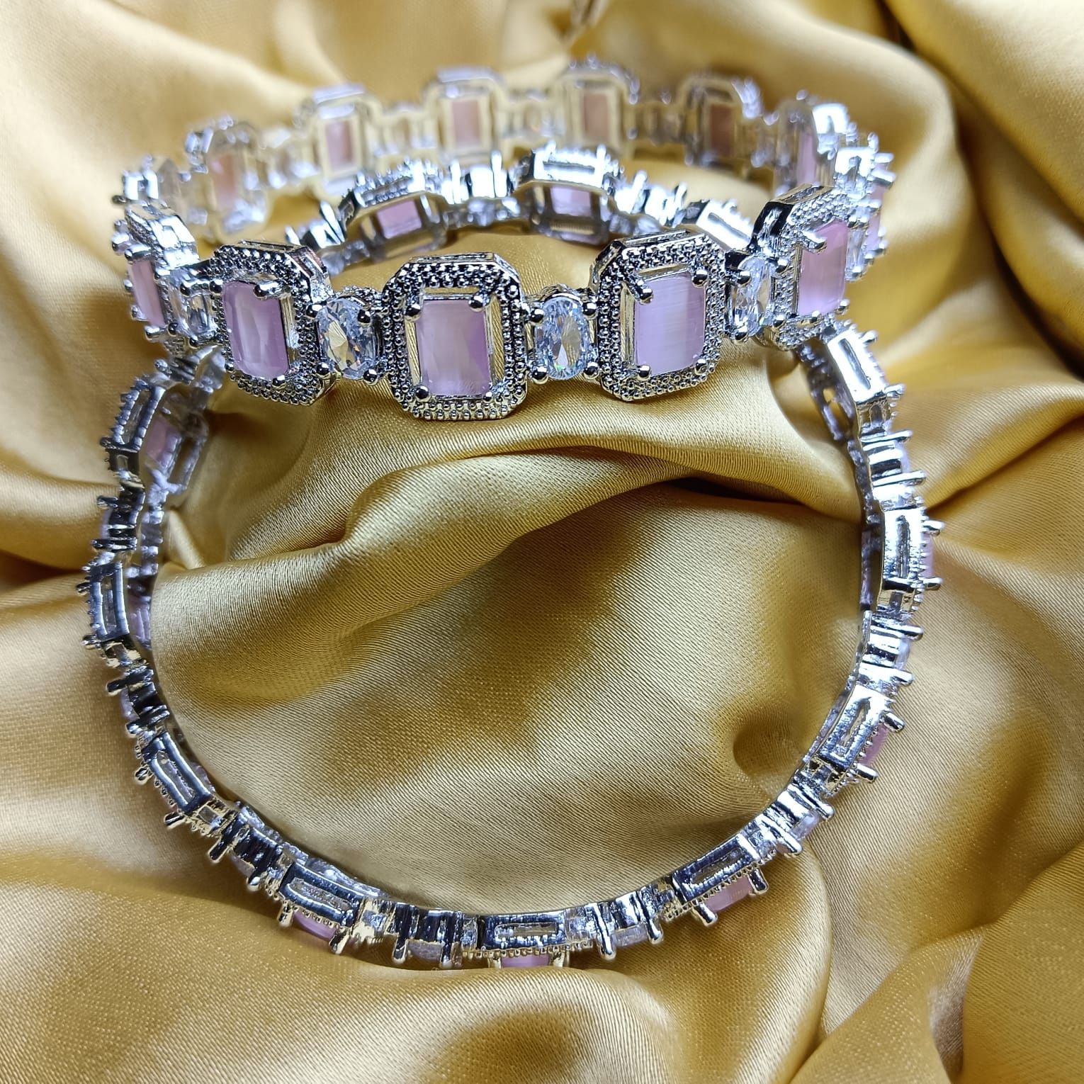 Soft Pink Cz Stone Bangles