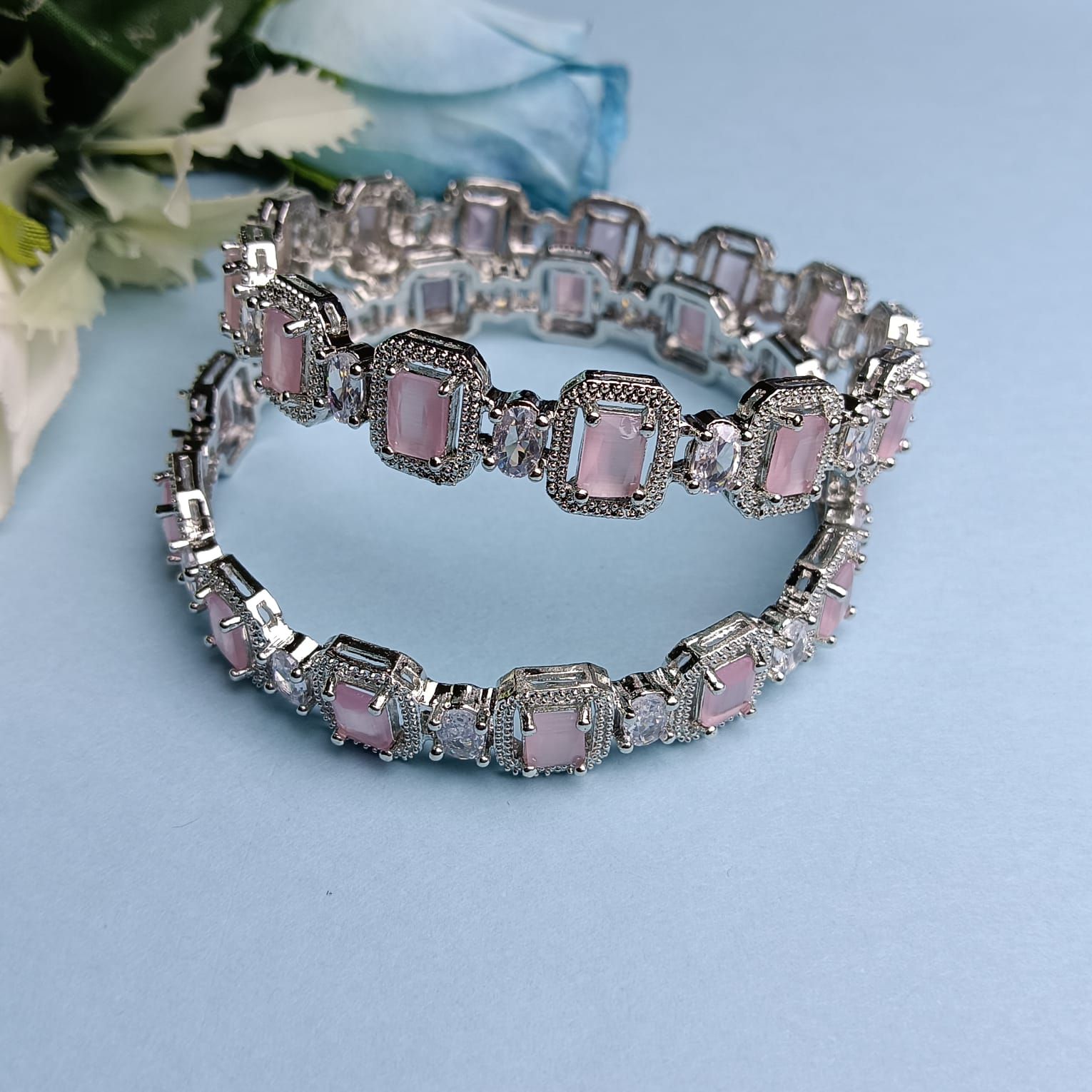 Soft Pink Stone AD Bangle Set