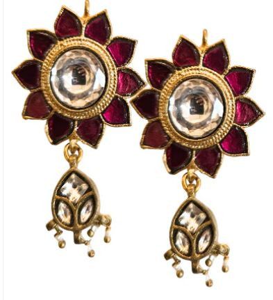 Ruby Flower Kundan Earrings Drop Everyday
