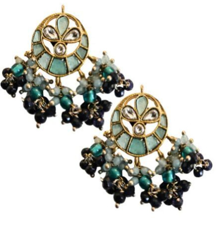 Turquoise Kundan Earrings, Color : Blue Traditional