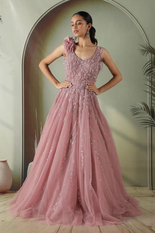Lavender Flared Evening Gown