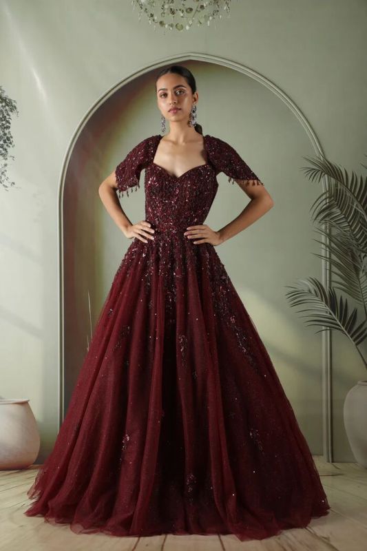 Maroon Net Gown