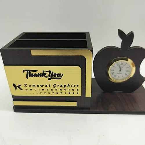 Black Apple Table Top Wooden Card Holder