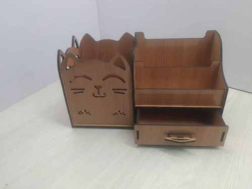Cat Theme Wooden Pen Stand