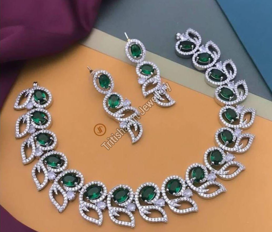 Emerald American Diamond Necklace Set