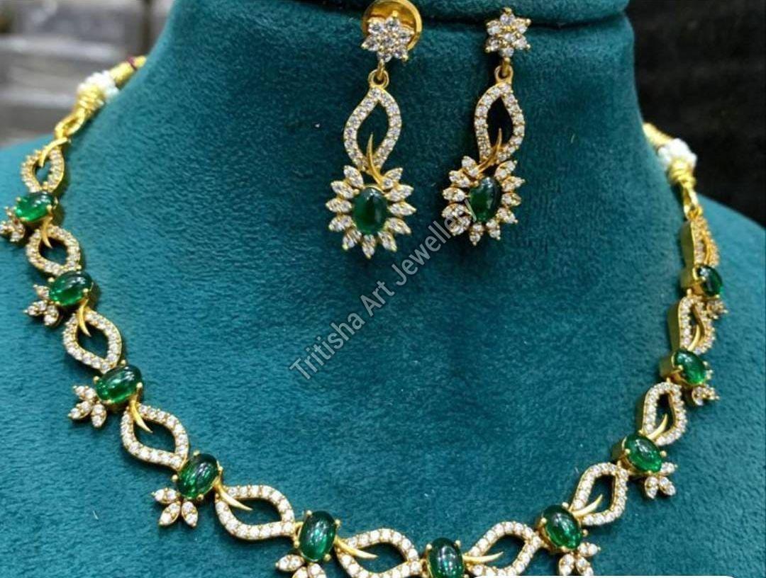 Green Stone Work Necklace Set