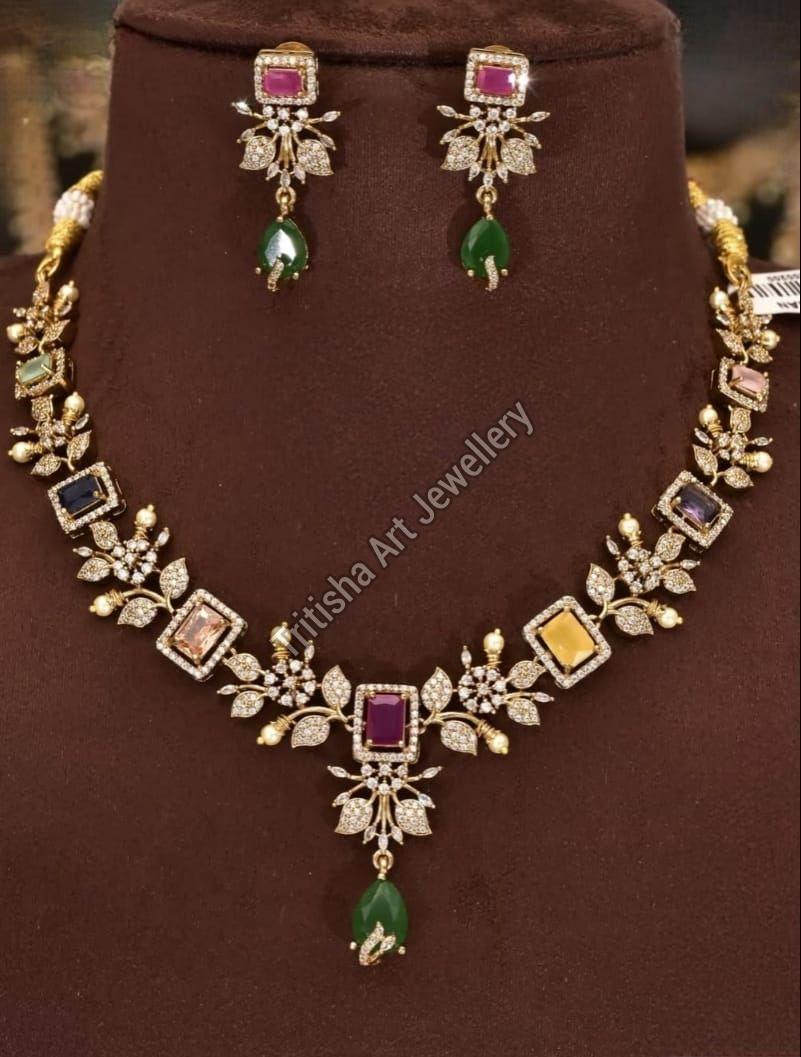 Premium Matte Finish AD Stone Necklace Set