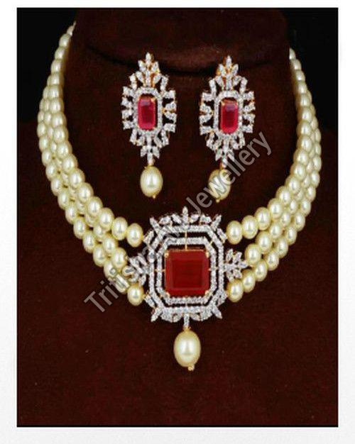 Rose Gold Designer Choker Pearl Necklace Set