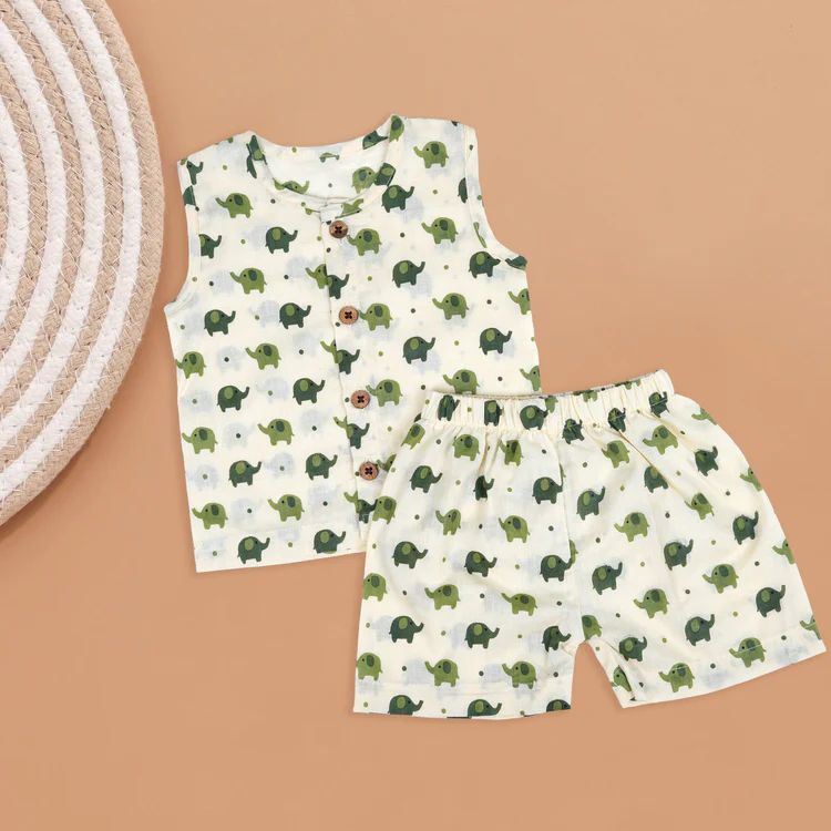 Baby Printed Cotton Jabla & Shorts Set