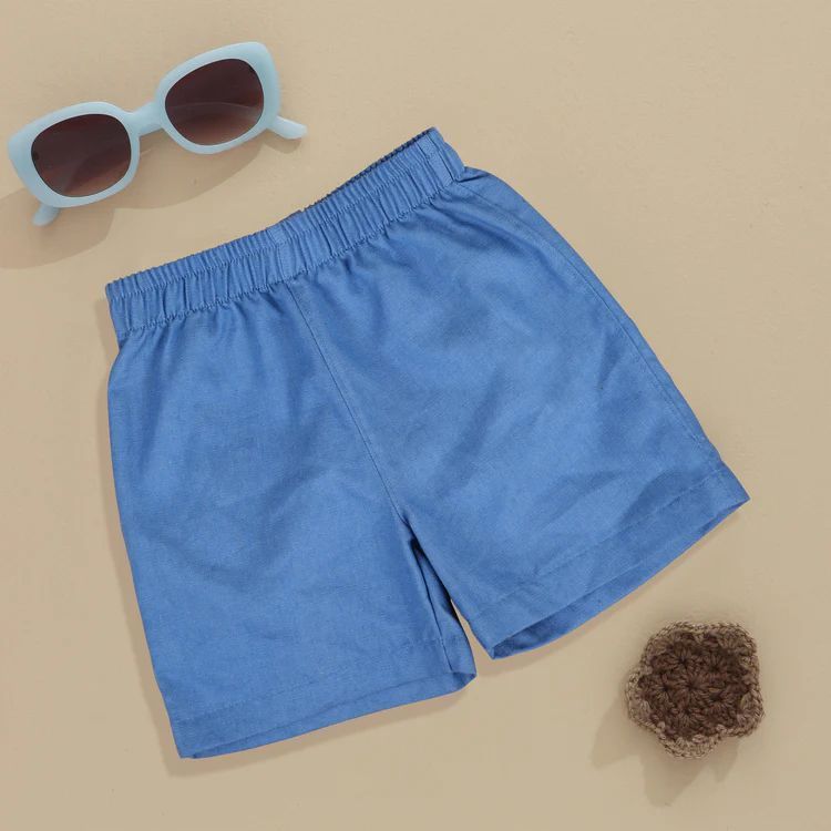 Boys Sky Blue Minimalist Cotton Shorts