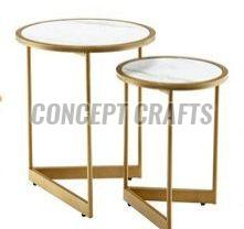 Golden Nesting  of 2 With White Marble Table Set