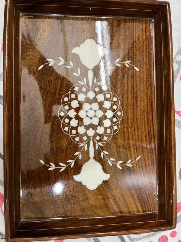 Wooden Inlaid Handicraft Tray in PU Polish