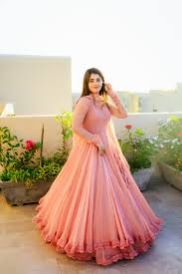 Georgette Long Flair Double Layered Anarkali Gown With Dupatta