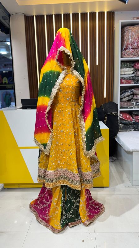 Unstitched Designer Embroidered Sharara Suit