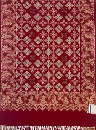 Deep Red Fancy Viscose Ladies Embroidered Stoles
