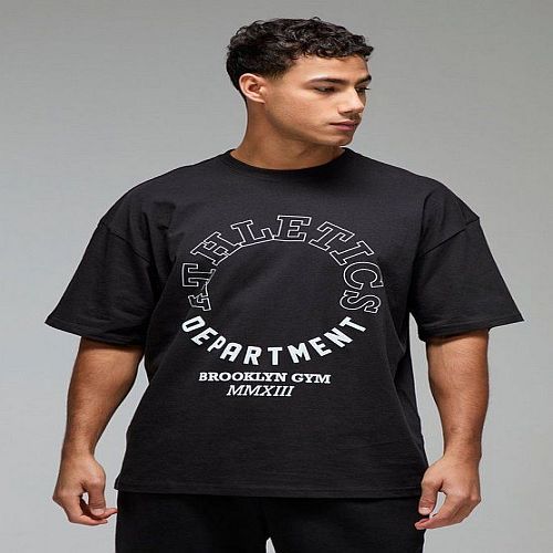 Mens Black Round Neck Printed T-Shirt
