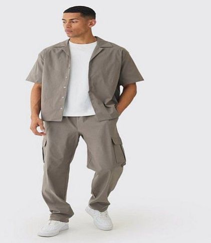 Mens Brown Solid Cotton Co-Ord Set