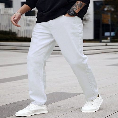Mens Cotton White Plain Trouser