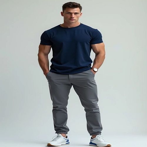 Mens Navy Blue Plain Round Neck T-Shirt