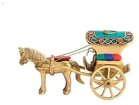 Brass Gemstone Horse Cart Showpiece