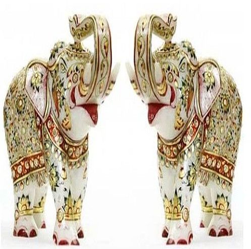 Marble Embossed Elephant Statue