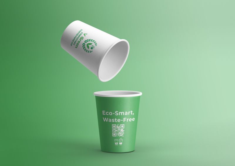 Green & White Bio Compostable Paper Cup