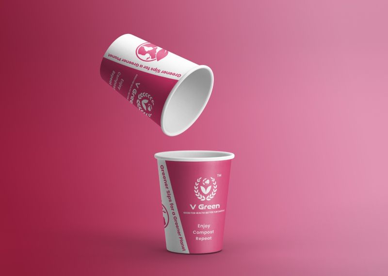 Pink & White Bio Compostable Paper Cup
