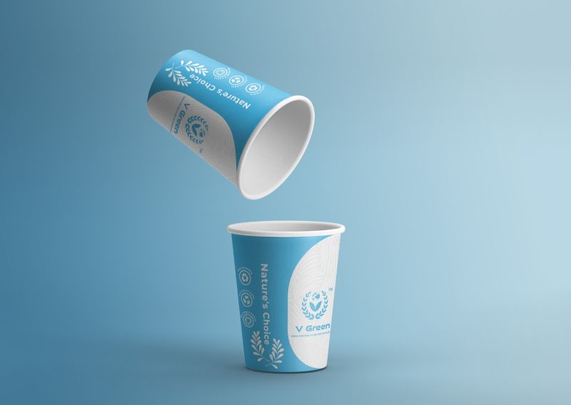 Sky Blue & White Bio Compostable Paper Cup