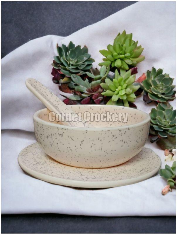 Ivory Dot Ceramic Soup Bowl with Plate