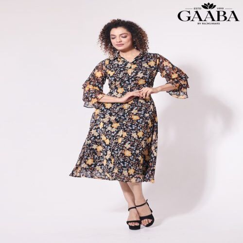 Black Chiffon Printed Women Dress