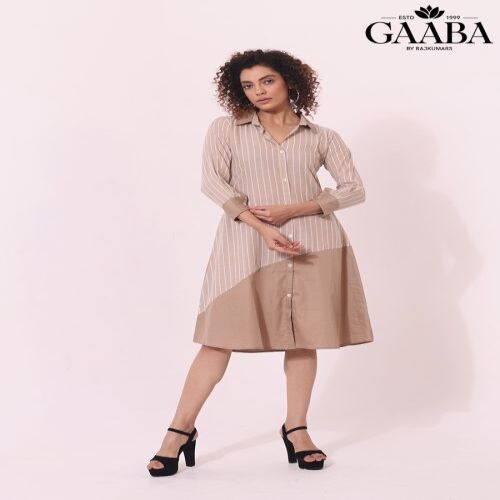Brown Cotton Women Dress