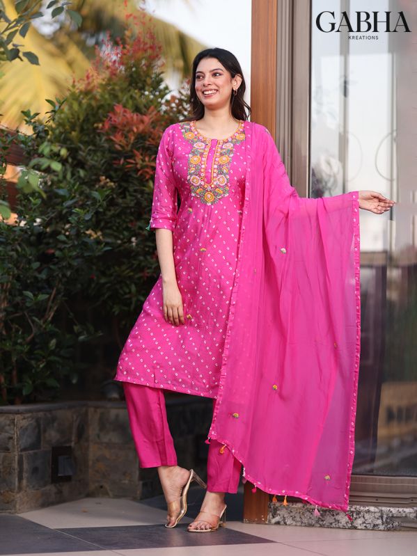 Dola Embroidery Printed Kurti Pant Set
