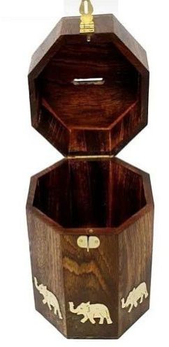 Hexagonal Wooden Money Bank